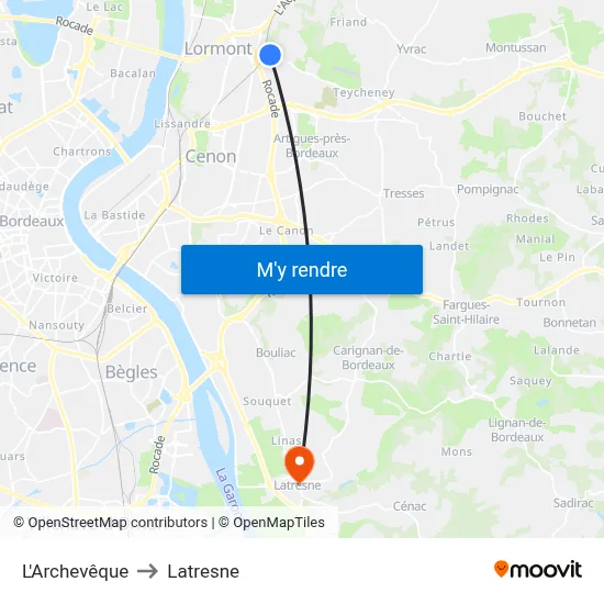 L'Archevêque to Latresne map