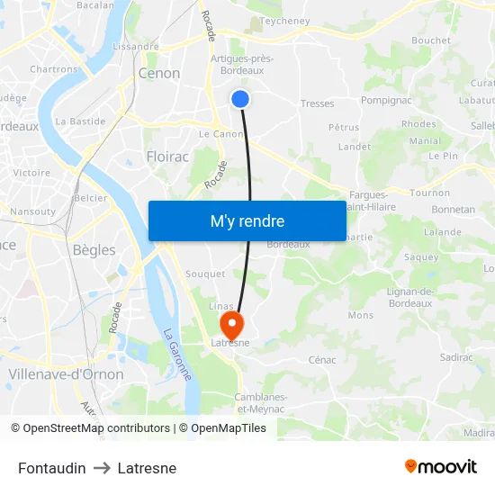 Fontaudin to Latresne map