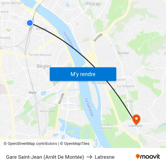 Gare Saint-Jean (Arrêt De Montée) to Latresne map
