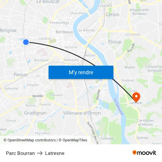 Parc Bourran to Latresne map