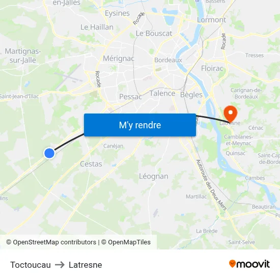 Toctoucau to Latresne map