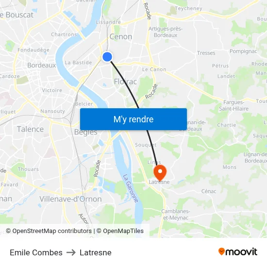 Emile Combes to Latresne map
