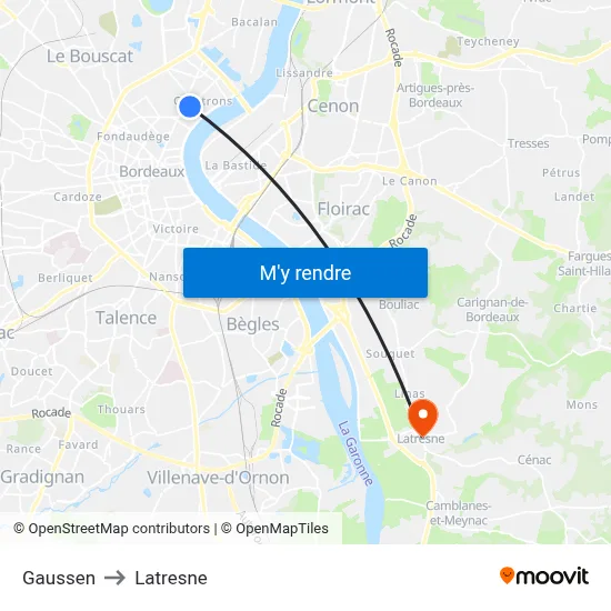 Gaussen to Latresne map