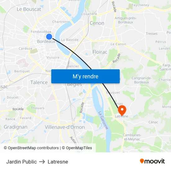 Jardin Public to Latresne map