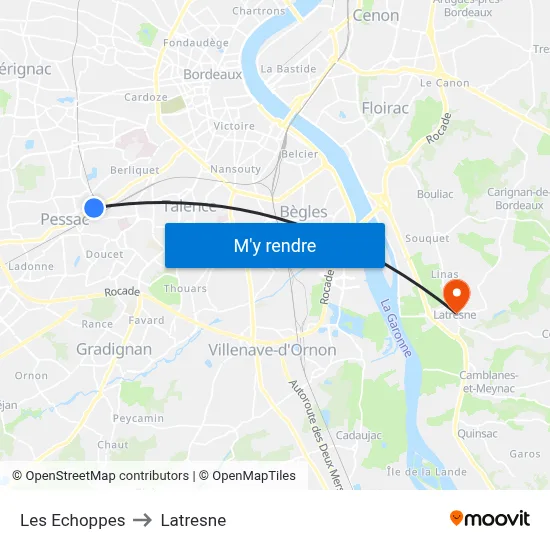 Les Echoppes to Latresne map