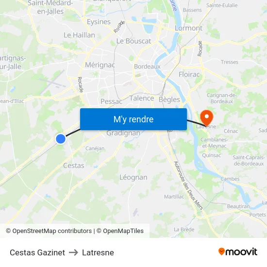 Cestas Gazinet to Latresne map