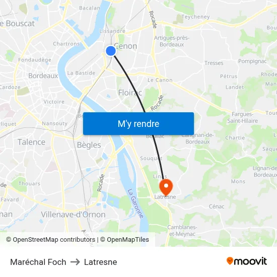 Maréchal Foch to Latresne map