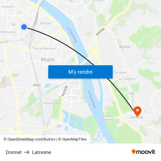 Donnet to Latresne map