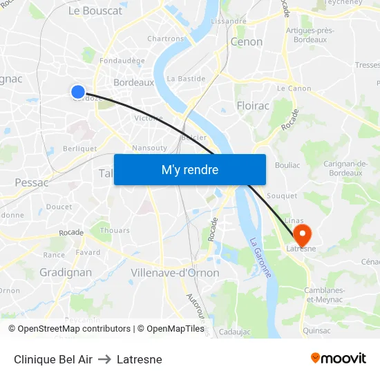 Clinique Bel Air to Latresne map