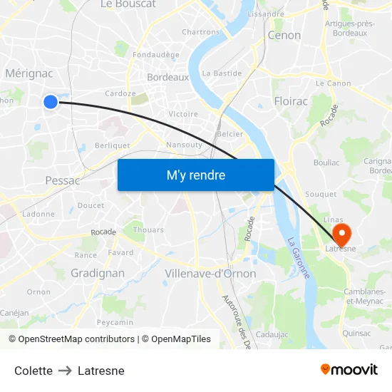 Colette to Latresne map