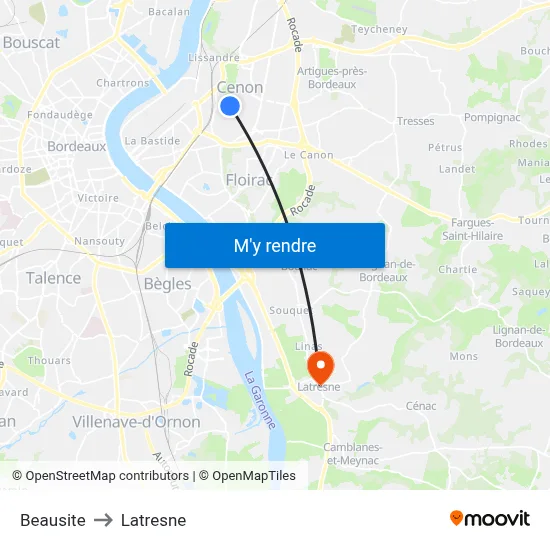 Beausite to Latresne map
