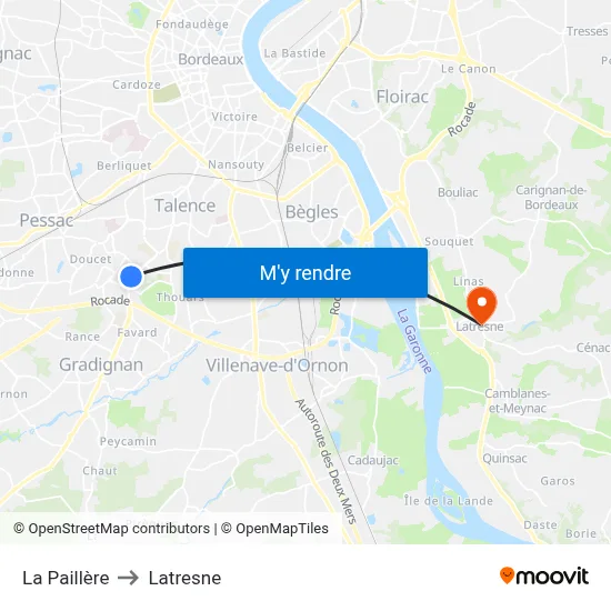 La Paillère to Latresne map