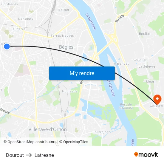 Dourout to Latresne map