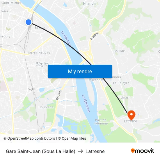 Gare Saint-Jean (Sous La Halle) to Latresne map
