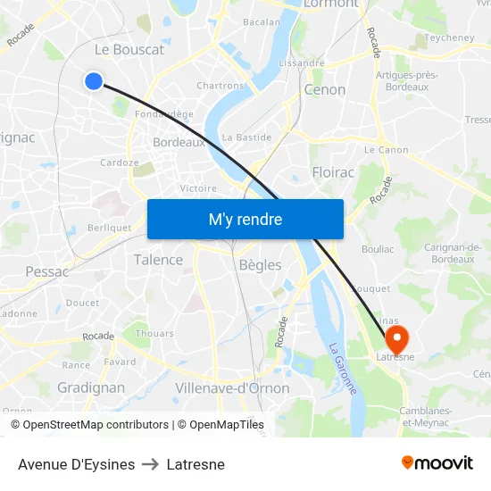 Avenue D'Eysines to Latresne map
