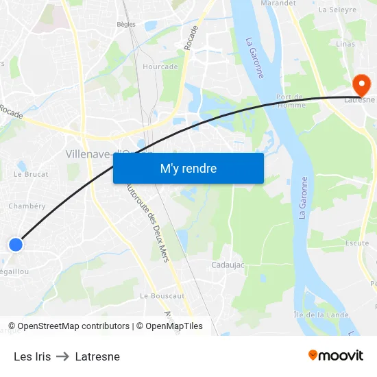 Les Iris to Latresne map