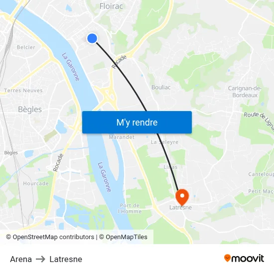 Arena to Latresne map