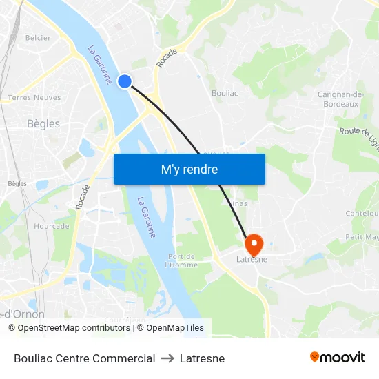 Bouliac Centre Commercial to Latresne map