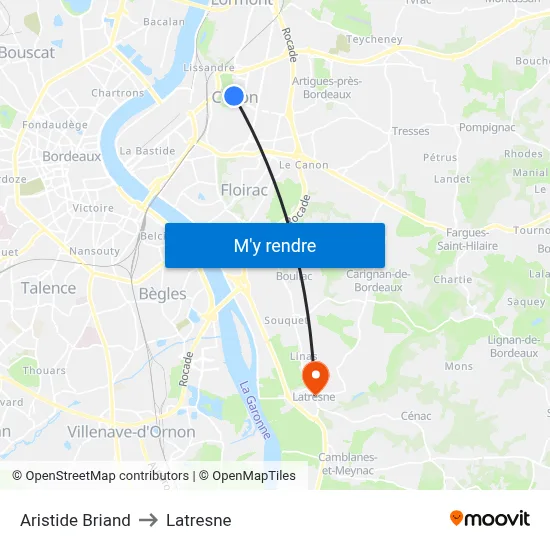 Aristide Briand to Latresne map