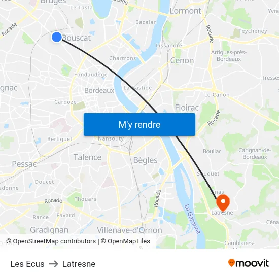 Les Ecus to Latresne map