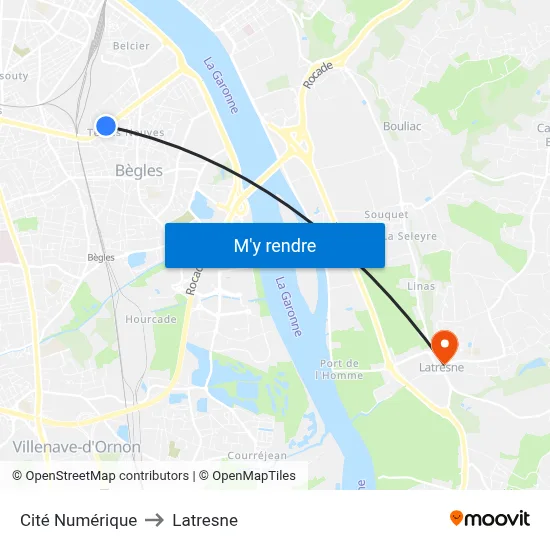 Cité Numérique to Latresne map
