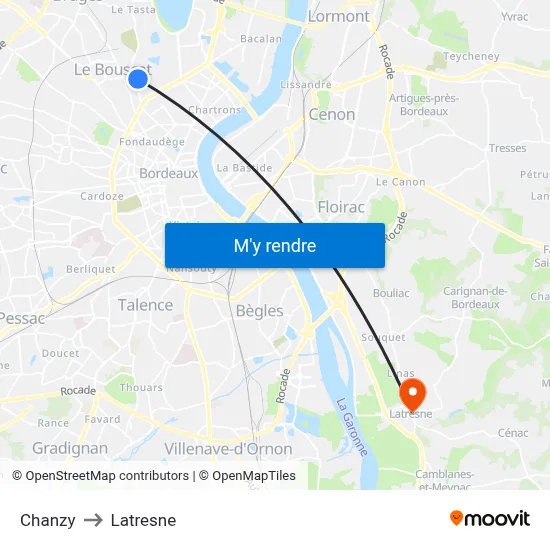 Chanzy to Latresne map