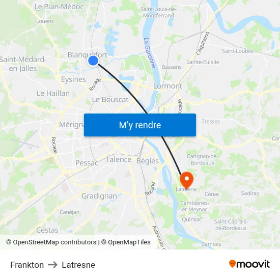 Frankton to Latresne map