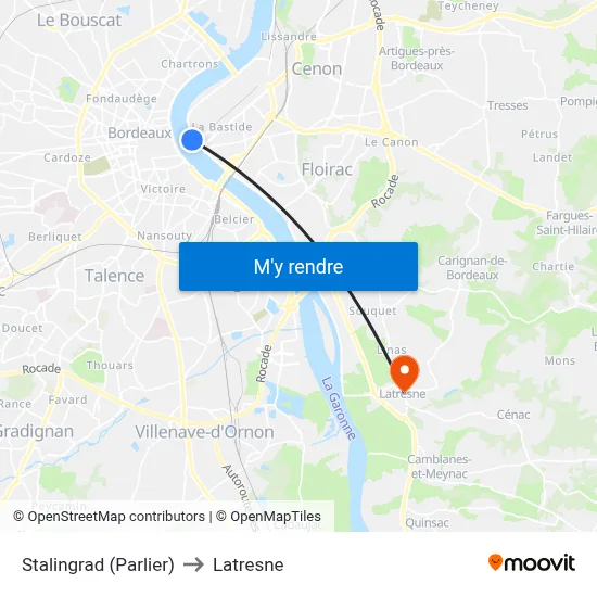 Stalingrad (Parlier) to Latresne map