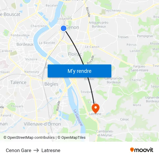 Cenon Gare to Latresne map