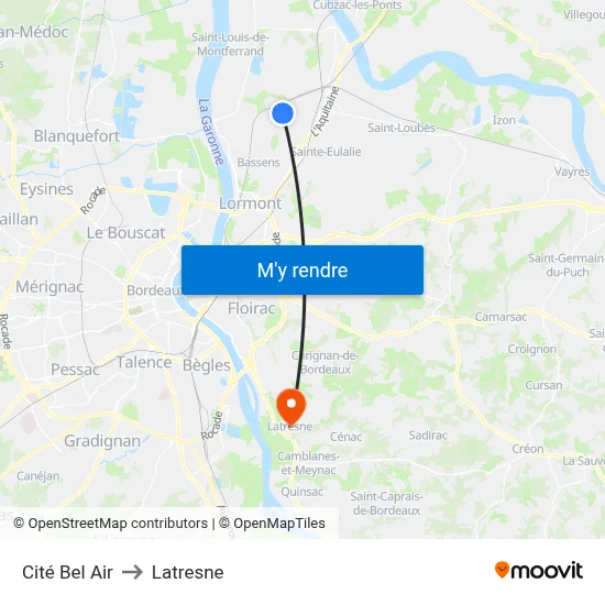 Cité Bel Air to Latresne map