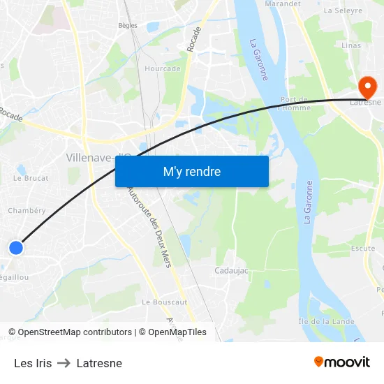 Les Iris to Latresne map