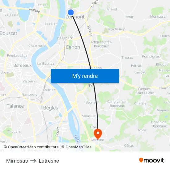 Mimosas to Latresne map