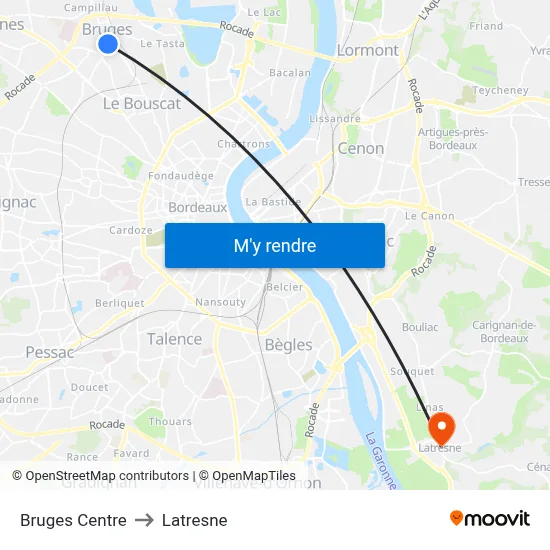 Bruges Centre to Latresne map