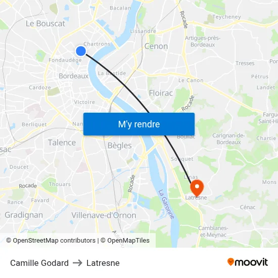 Camille Godard to Latresne map