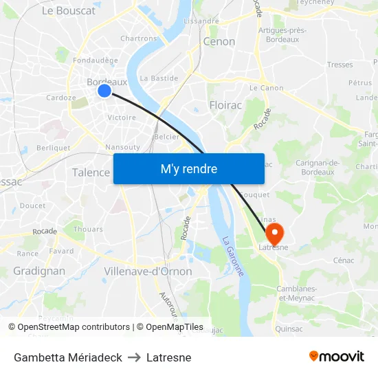 Gambetta Mériadeck to Latresne map