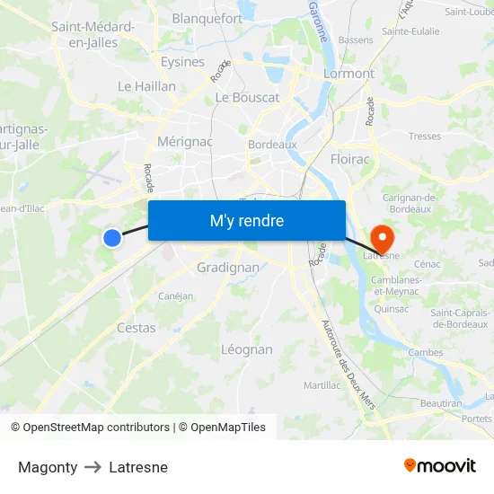 Magonty to Latresne map