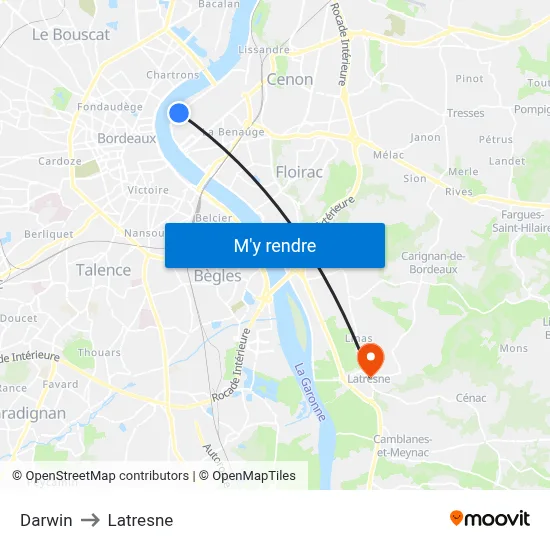 Darwin to Latresne map