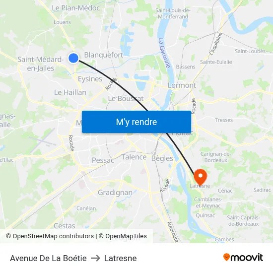 Avenue De La Boétie to Latresne map