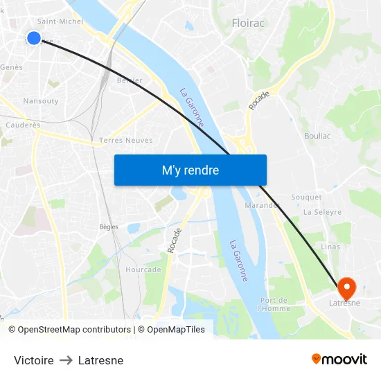 Victoire to Latresne map