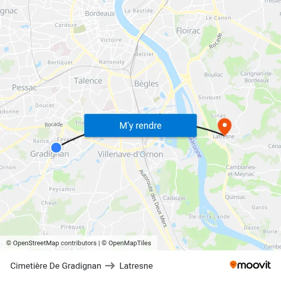 Cimetière De Gradignan to Latresne map