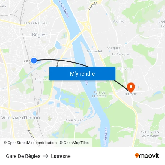 Gare De Bègles to Latresne map