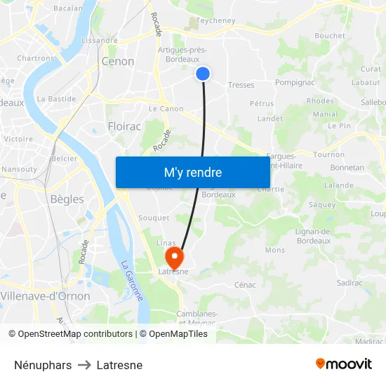 Nénuphars to Latresne map