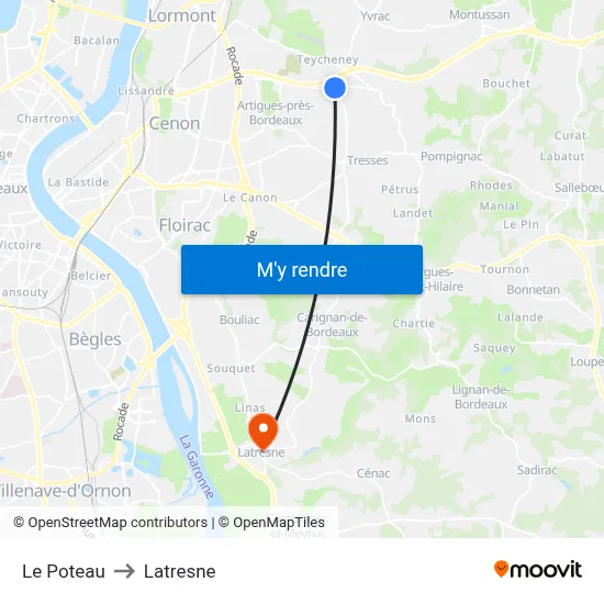 Le Poteau to Latresne map