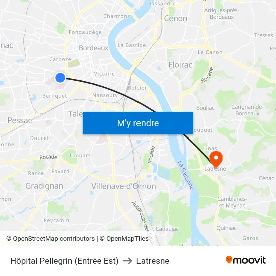 Hôpital Pellegrin (Entrée Est) to Latresne map
