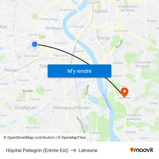 Hôpital Pellegrin (Entrée Est) to Latresne map