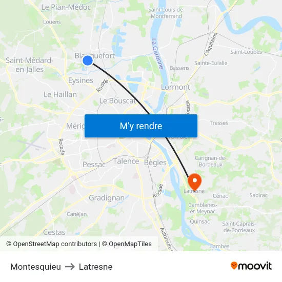 Montesquieu to Latresne map