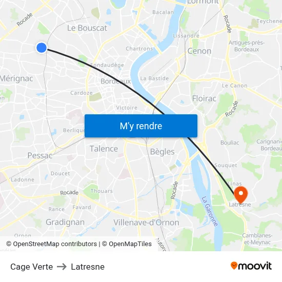 Cage Verte to Latresne map