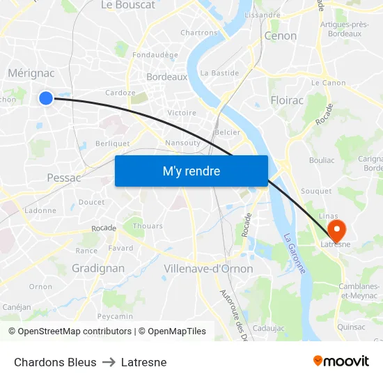 Chardons Bleus to Latresne map
