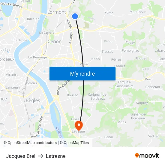 Jacques Brel to Latresne map