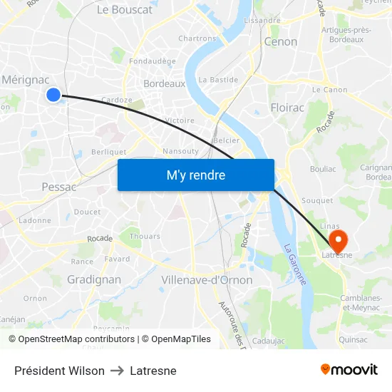 Président Wilson to Latresne map